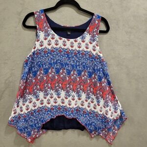 Espresso Tank Top Blouse Women's Size Small Shark Bite Hem‎ Boho Casual Colorful